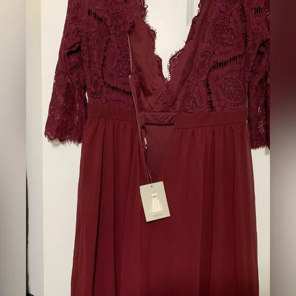 NWT Maniju L Formal Gown Burgundy Style m25891 Lace Bodice - Picture 8 of 9